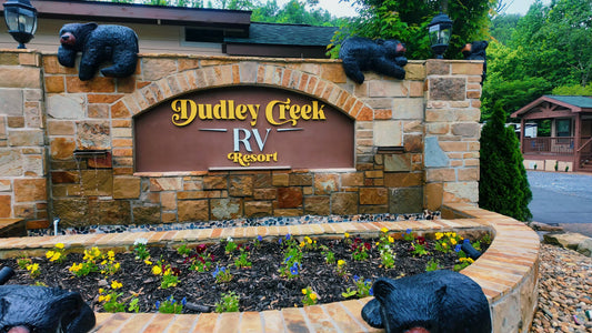 Dudley Creek RV Resort entrance sign in Gatlinburg, Tennessee