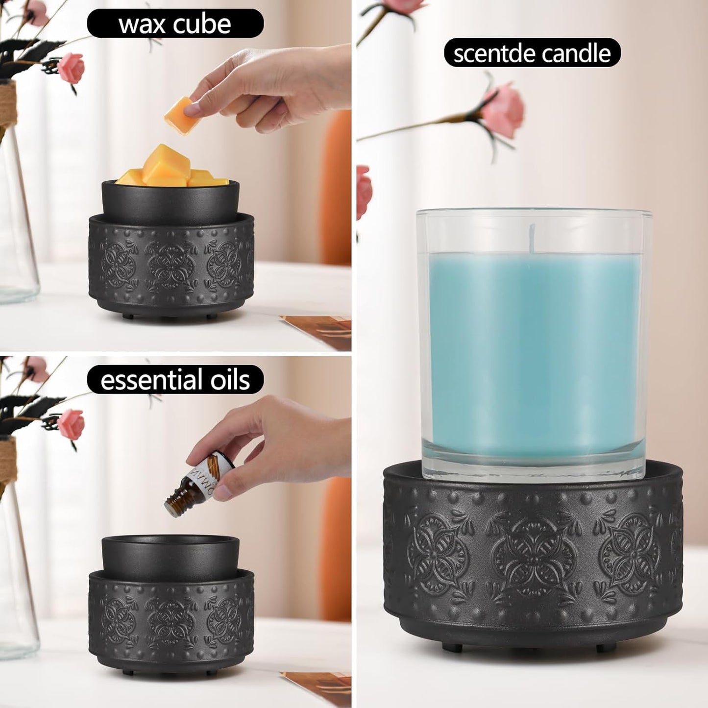 Black Embossed Multi-Use Wax Warmer - Electric Candle Warmer