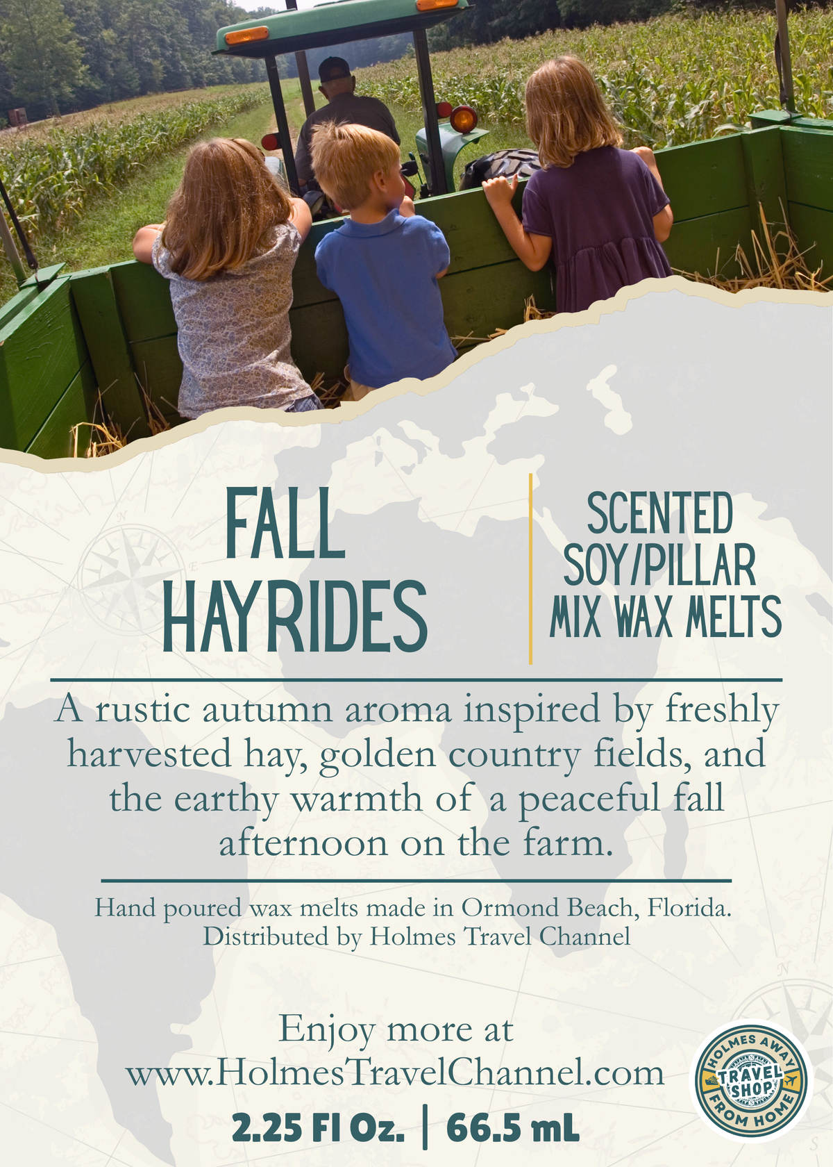 Fall Hayrides scented wax melt, Holmes Away From Home label